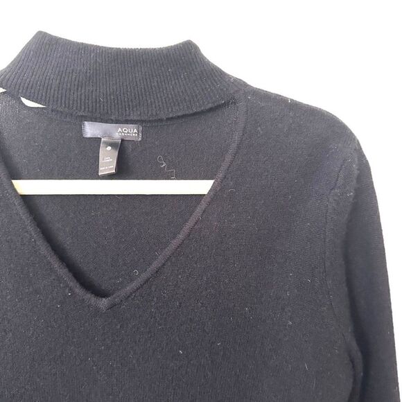 AQUA CASHMERE Mockneck Sweater Black Sz Small - Picture 2 of 3